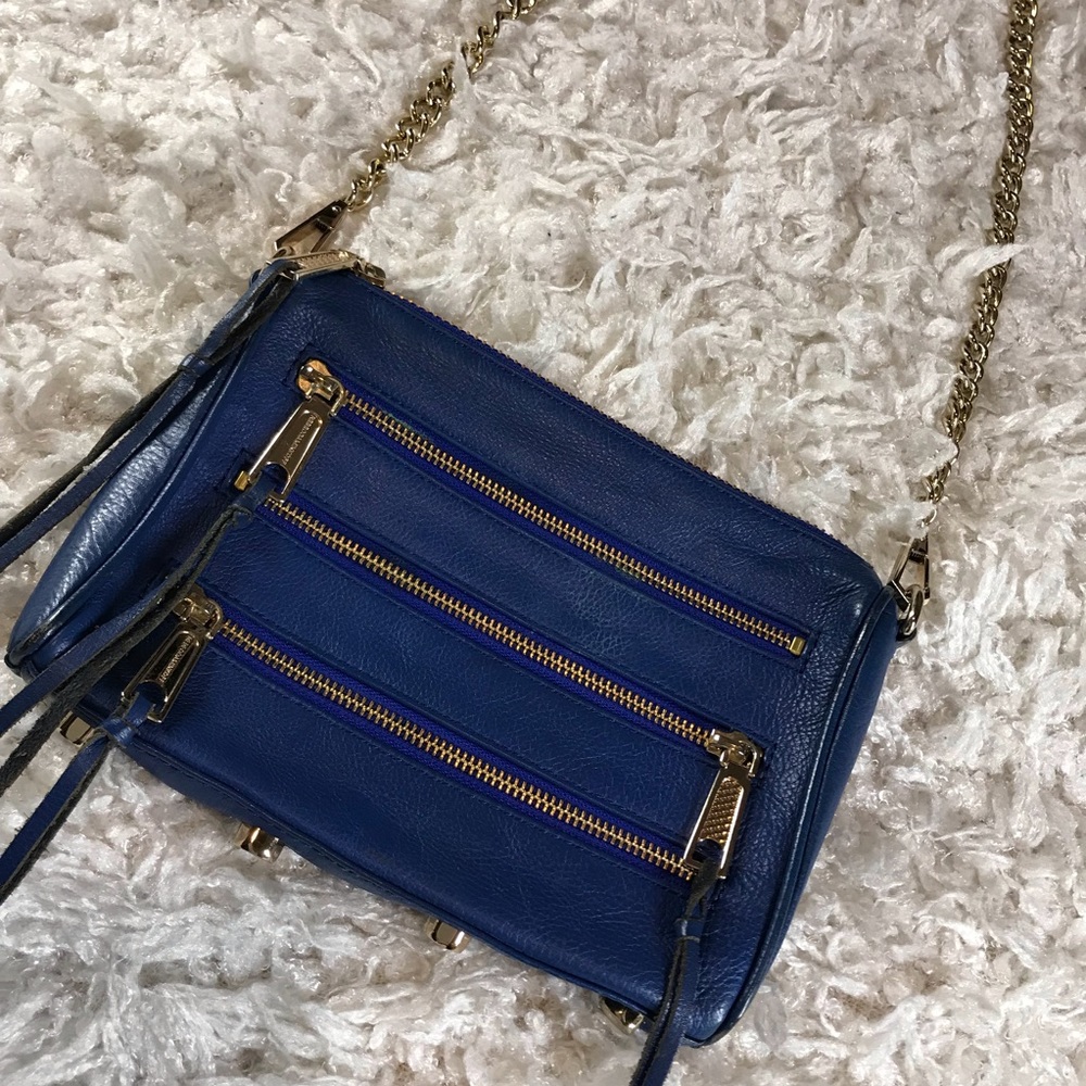REBECCA MINKOFF- LEATHER CROSSBODY W/ GOLD ZIPPERS 💙🖤💙